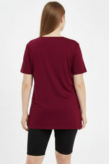 Oversized T - Shirt Met V - Hals, Grote Maten, Bordeaux