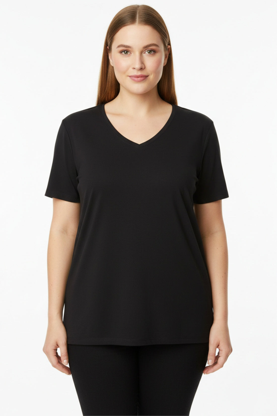 Oversize - T - Shirt Mit V - Ausschnitt, Große Größen, Schwarz