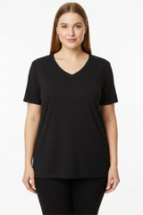 Oversize - T - Shirt Mit V - Ausschnitt, Große Größen, Schwarz