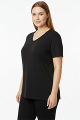 Oversize - T - Shirt Mit V - Ausschnitt, Große Größen, Schwarz