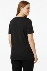 Oversize - T - Shirt Mit V - Ausschnitt, Große Größen, Schwarz