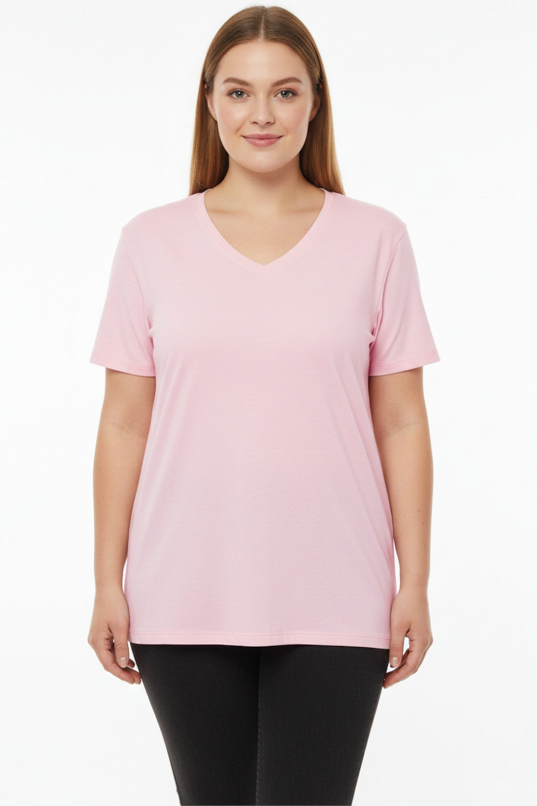 Oversize - T - Shirt Mit V - Ausschnitt, Große Größen, Rosa