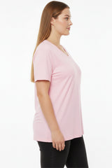 Oversize - T - Shirt Mit V - Ausschnitt, Große Größen, Rosa