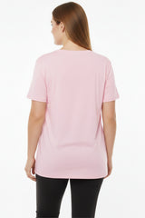 Oversize - T - Shirt Mit V - Ausschnitt, Große Größen, Rosa