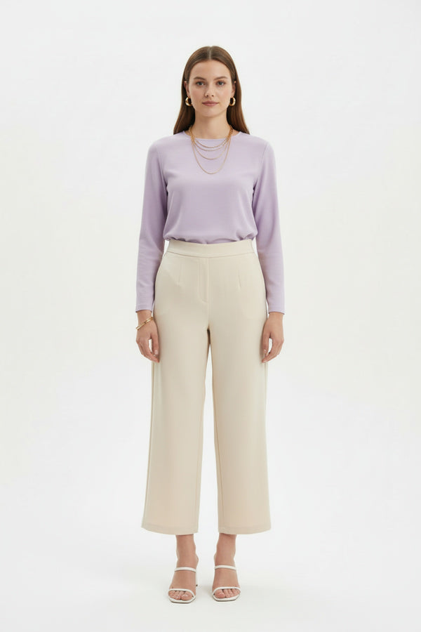 High‑Waist Wide‑Legbroek — Crème