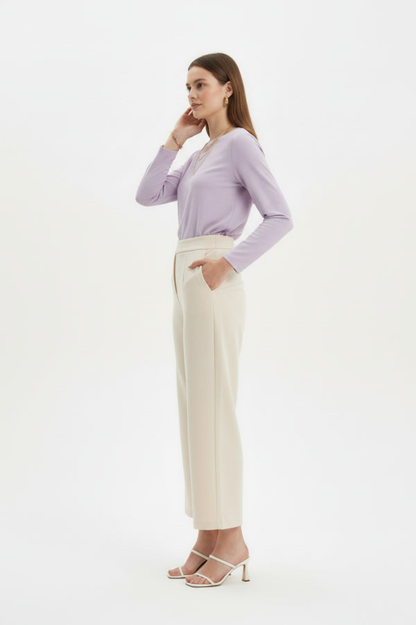 High‑Waist Wide‑Legbroek — Crème