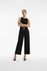 Wijde Pantalon Met Voorplooien En Gesp — Zwart