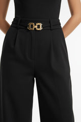 Wijde Pantalon Met Voorplooien En Gesp — Zwart
