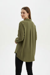 Geknoopte Oversize Blouse — Khaki