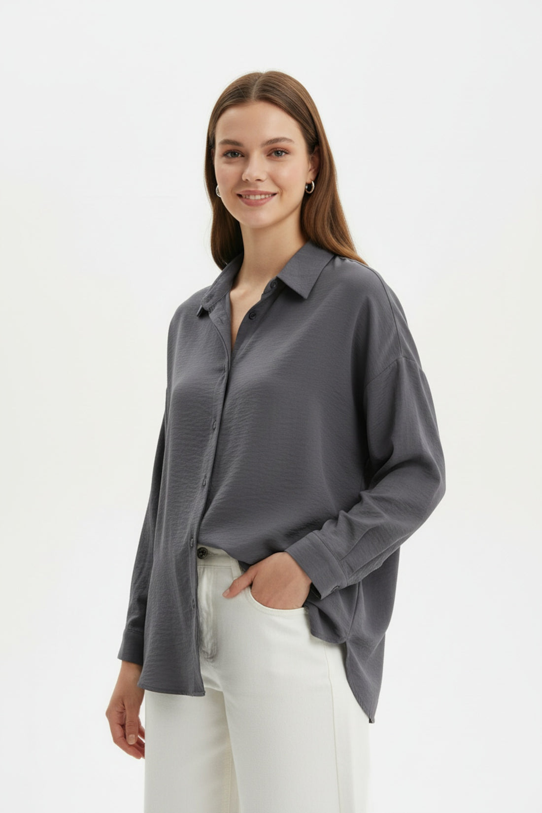 Oversized Overhemd Met Knopen — Antraciet