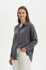 Oversized Overhemd Met Knopen — Antraciet