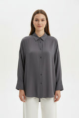 Oversized Overhemd Met Knopen — Antraciet