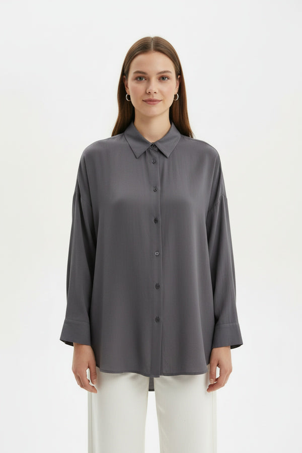 Oversized Overhemd Met Knopen — Antraciet