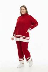 Gebreid Tweedelig Set Met Contrastbies — Rood