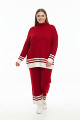 Gebreid Tweedelig Set Met Contrastbies — Rood
