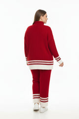 Gebreid Tweedelig Set Met Contrastbies — Rood