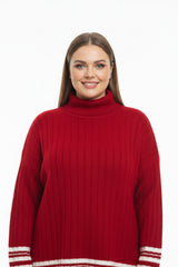 Gebreid Tweedelig Set Met Contrastbies — Rood
