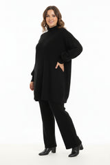 Dames Gebreid Tweedelig Set Met Manchetten – Zwart