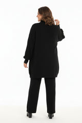 Dames Gebreid Tweedelig Set Met Manchetten – Zwart