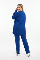 Geribd Tricotset Met Split — Koningsblauw