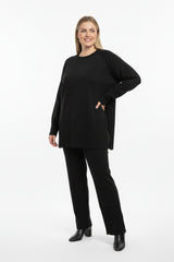 Geribd Tricotset Met Split — Zwart