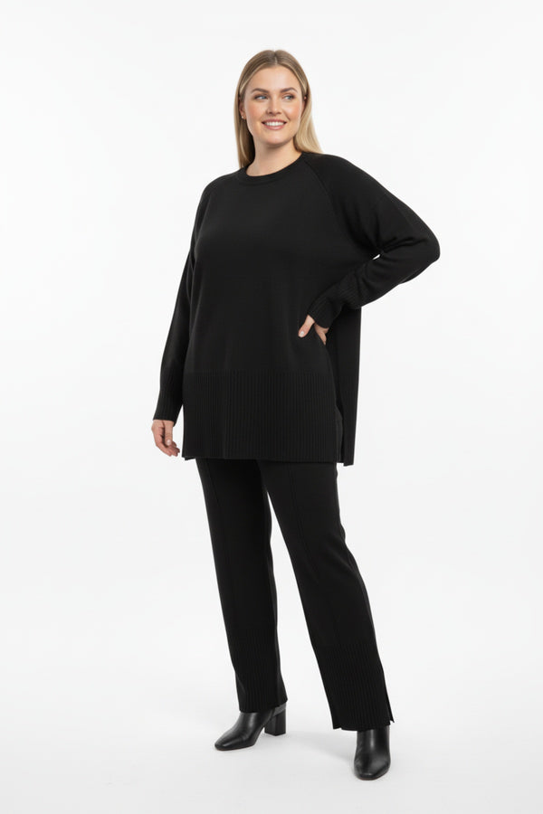 Geribd Tricotset Met Split — Zwart