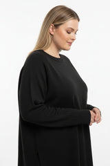 Geribd Tricotset Met Split — Zwart