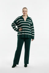 Collared Striped Knit Set — Emerald