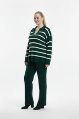 Collared Striped Knit Set — Emerald