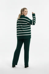 Collared Striped Knit Set — Emerald