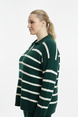 Collared Striped Knit Set — Emerald