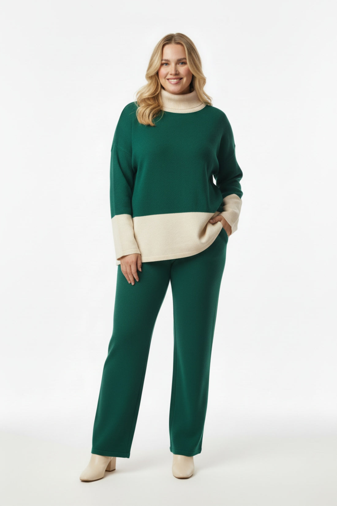 Zweiteiliges Strickset Mit Teilungsdetail — Smaragd