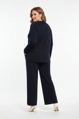 Gebreid Set Met Voornaad En Pijpsplit – Marineblauw