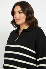 Damen Strickset Mit Halbem Reißverschluss – Schwarz