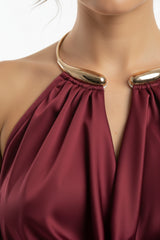 Bordeaux Satijnen Halter Met Ringdetail