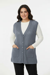 Harmony Gebreide Gilet — Grijs (Grote Maten)