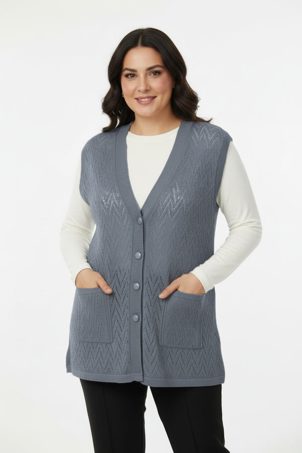 Harmony Gebreide Gilet — Grijs (Grote Maten)