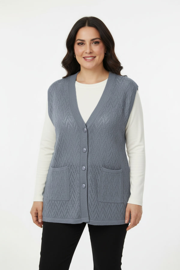 Harmony Gebreide Gilet — Grijs (Grote Maten)