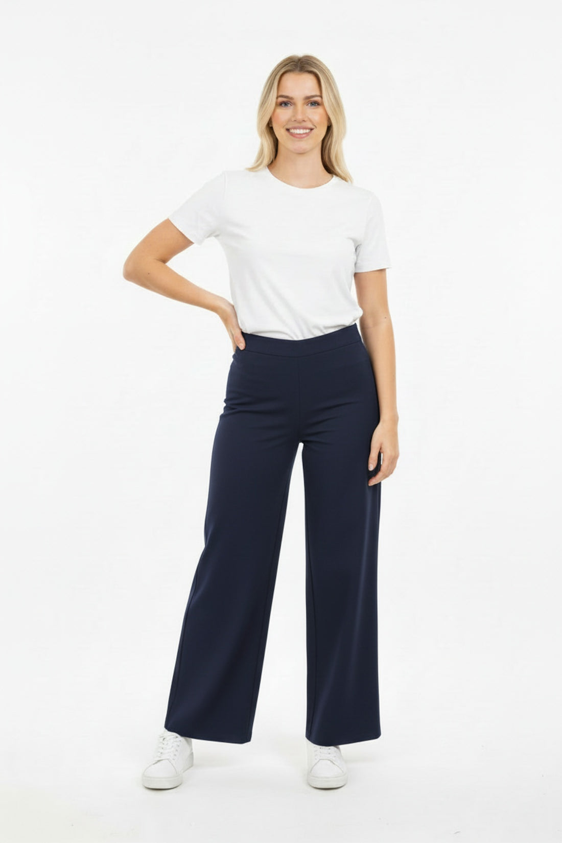 Denimbroek Met Elastische Taille En Wijde Pijp – Donker Marineblauw