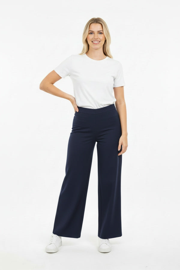Denimbroek Met Elastische Taille En Wijde Pijp – Donker Marineblauw