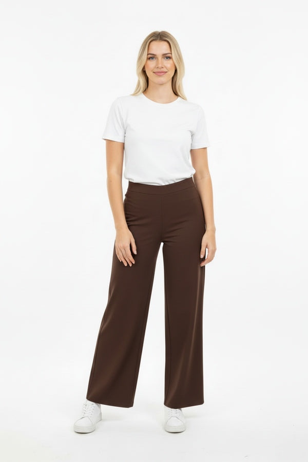 Bruine Wide - Leg Jeans Met Elastische Taille