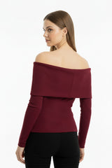 Bordeaux Sjaalkraagblouse Met Goudkleurig Detail