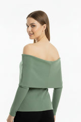 Glamour Blouse Met Sjaalkraag En Accessoiredetail — Lichtgroen