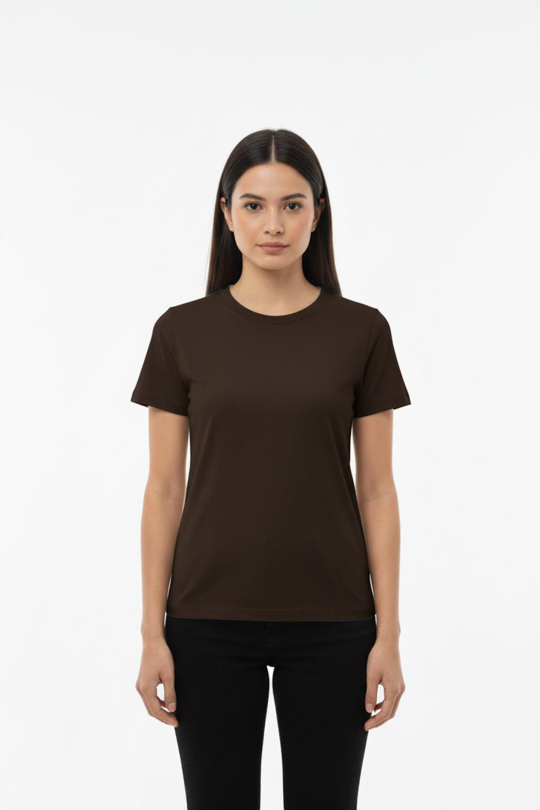 Dames Body‑T‑Shirt Met Ronde Hals — Bruin