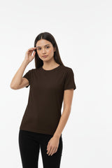 Dames Body‑T‑Shirt Met Ronde Hals — Bruin