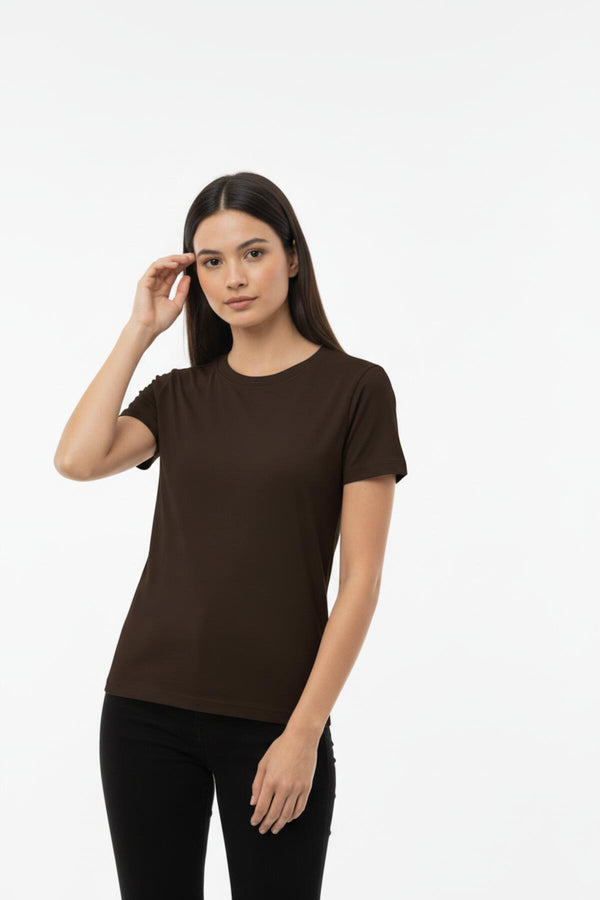 Dames Body‑T‑Shirt Met Ronde Hals — Bruin