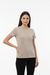 Dames Body‑T‑Shirt Met Ronde Hals — Taupe