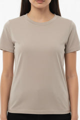 Dames Body‑T‑Shirt Met Ronde Hals — Taupe