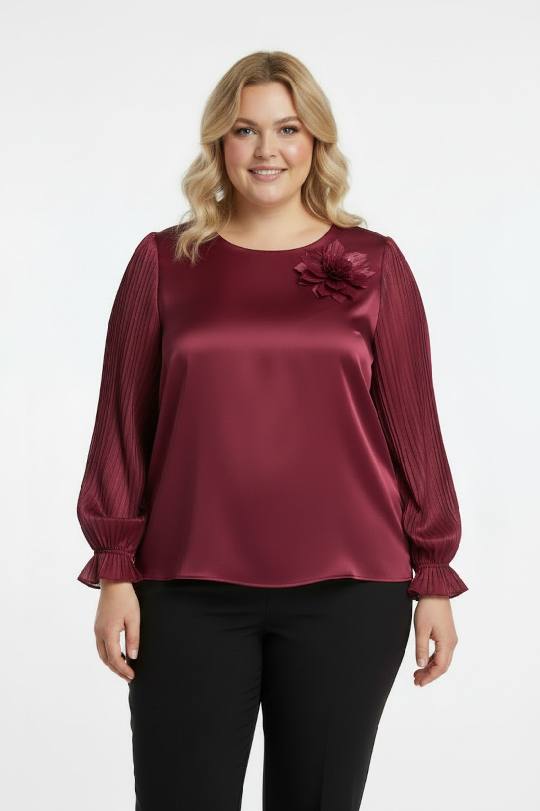 Große Größen - Bluse Mit Blumenkragen – Bordeaux