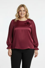 Große Größen - Bluse Mit Blumenkragen – Bordeaux